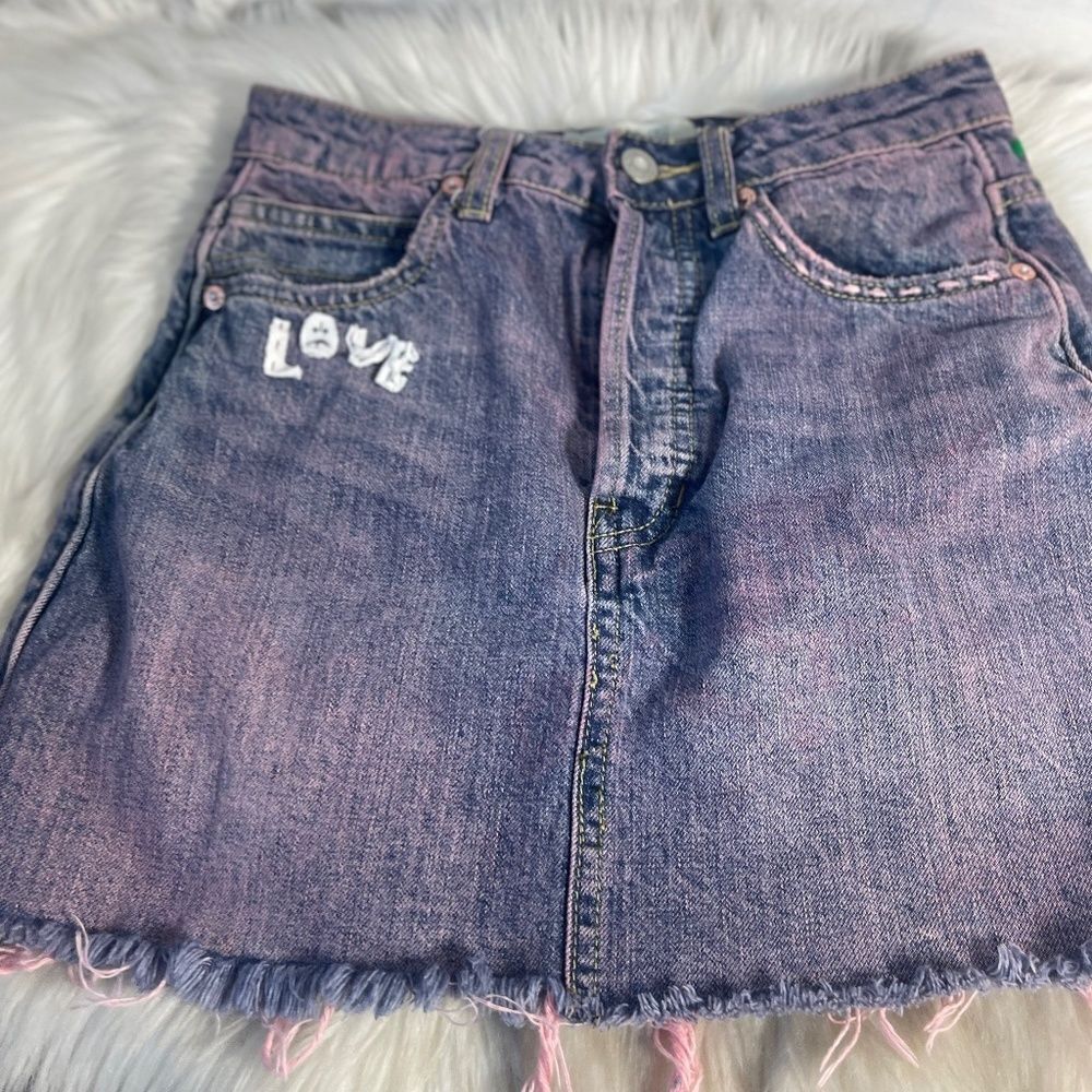 Free People We The Free Upcycled Cutoff Denim Button Front Mini Skirt Sz XS